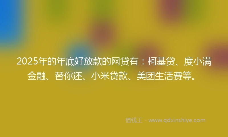 2025年的年底好放款的网贷有：柯基贷、度小满金融、替你还、小米贷款、美团生活费等。