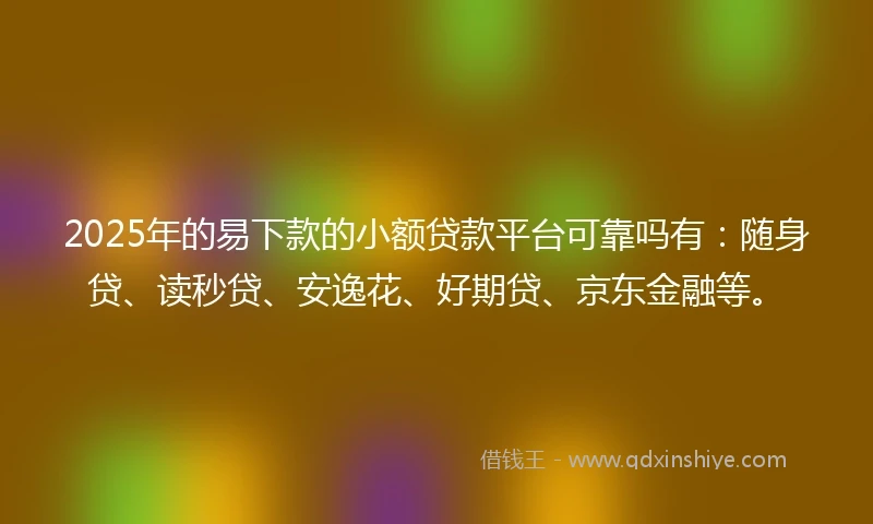 2025年的易下款的小额贷款平台可靠吗有：随身贷、读秒贷、安逸花、好期贷、京东金融等。