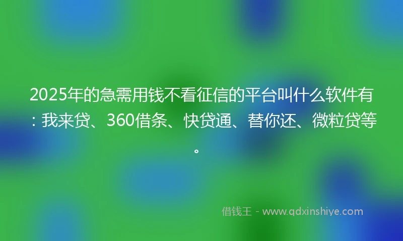2025年的急需用钱不看征信的平台叫什么软件有：我来贷、360借条、快贷通、替你还、微粒贷等。