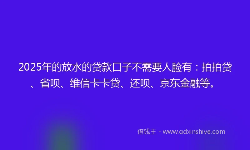 2025年的放水的贷款口子不需要人脸有：拍拍贷、省呗、维信卡卡贷、还呗、京东金融等。