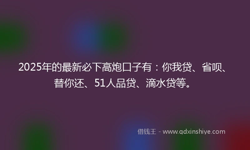 2025年的最新必下高炮口子有：你我贷、省呗、替你还、51人品贷、滴水贷等。