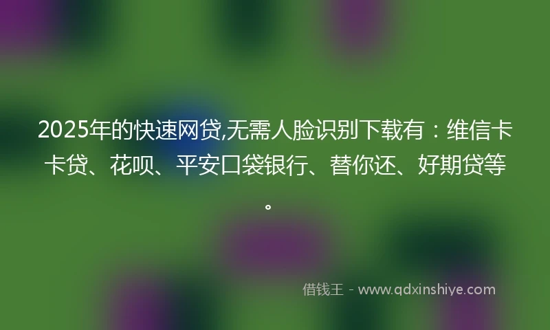 2025年的快速网贷,无需人脸识别下载有：维信卡卡贷、花呗、平安口袋银行、替你还、好期贷等。