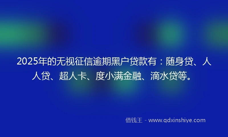 2025年的无视征信逾期黑户贷款有：随身贷、人人贷、超人卡、度小满金融、滴水贷等。