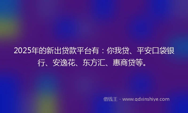 2025年的新出贷款平台有：你我贷、平安口袋银行、安逸花、东方汇、惠商贷等。