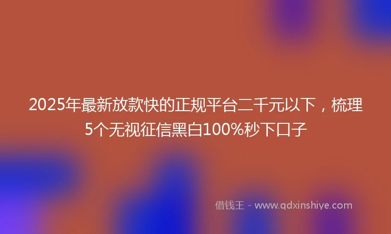 2025年最新放款快的正规平台二千元以下，梳理5个无视征信黑白100%秒下口子