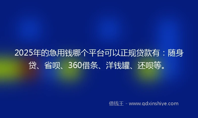 2025年的急用钱哪个平台可以正规贷款有：随身贷、省呗、360借条、洋钱罐、还呗等。