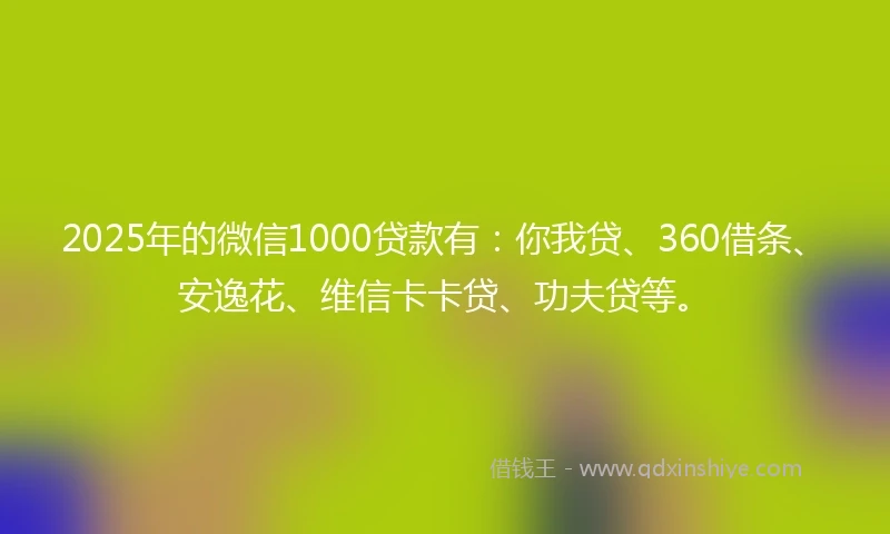 2025年的微信1000贷款有：你我贷、360借条、安逸花、维信卡卡贷、功夫贷等。