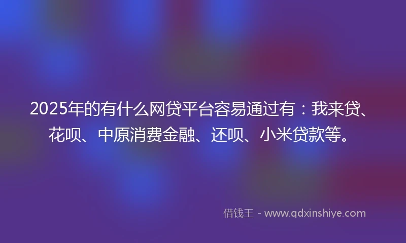 2025年的有什么网贷平台容易通过有：我来贷、花呗、中原消费金融、还呗、小米贷款等。