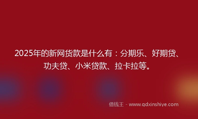 2025年的新网货款是什么有：分期乐、好期贷、功夫贷、小米贷款、拉卡拉等。