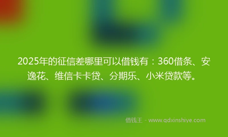 2025年的征信差哪里可以借钱有：360借条、安逸花、维信卡卡贷、分期乐、小米贷款等。