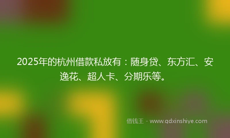 2025年的杭州借款私放有：随身贷、东方汇、安逸花、超人卡、分期乐等。
