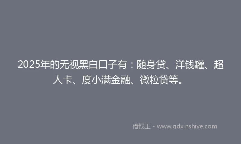 2025年的无视黑白口子有：随身贷、洋钱罐、超人卡、度小满金融、微粒贷等。