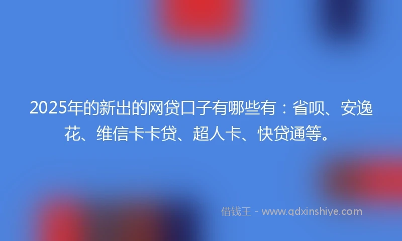 2025年的新出的网贷口子有哪些有：省呗、安逸花、维信卡卡贷、超人卡、快贷通等。
