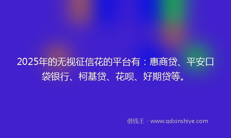 2025年的无视征信花的平台有：惠商贷、平安口袋银行、柯基贷、花呗、好期贷等。