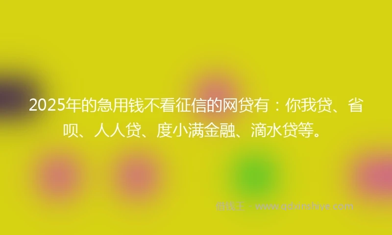 2025年的急用钱不看征信的网贷有：你我贷、省呗、人人贷、度小满金融、滴水贷等。