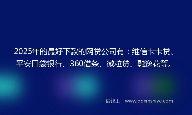 2025年的最好下款的网贷公司有：维信卡卡贷、平安口袋银行、360借条、微粒贷、融逸花等。