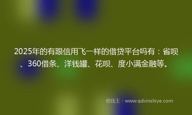 2025年的有跟信用飞一样的借贷平台吗有：省呗、360借条、洋钱罐、花呗、度小满金融等。