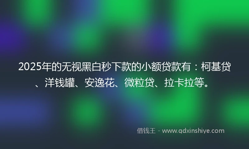2025年的无视黑白秒下款的小额贷款有：柯基贷、洋钱罐、安逸花、微粒贷、拉卡拉等。