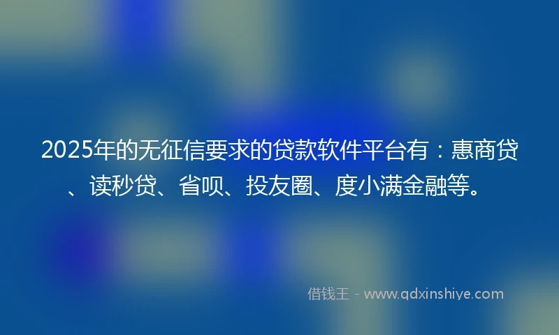 2025年的无征信要求的贷款软件平台有：惠商贷、读秒贷、省呗、投友圈、度小满金融等。