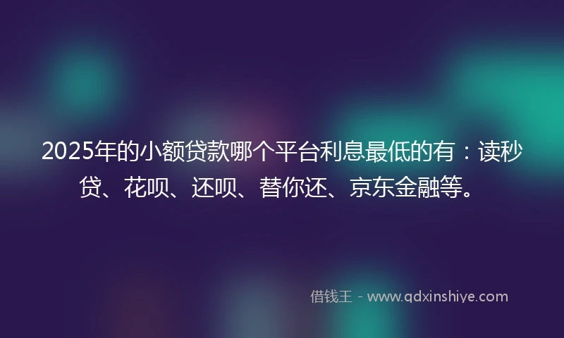 2025年的小额贷款哪个平台利息最低的有:读秒贷、花呗、还呗、替你还、京东金融等。