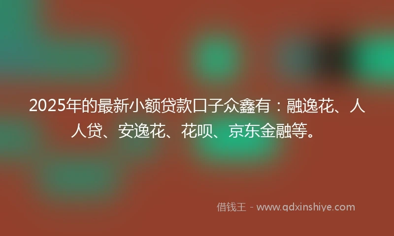 2025年的最新小额贷款口子众鑫有：融逸花、人人贷、安逸花、花呗、京东金融等。