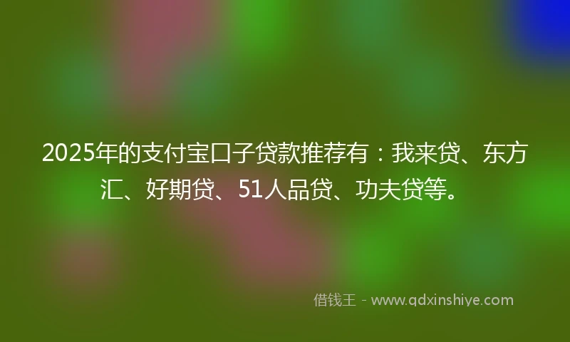 2025年的支付宝口子贷款推荐有：我来贷、东方汇、好期贷、51人品贷、功夫贷等。