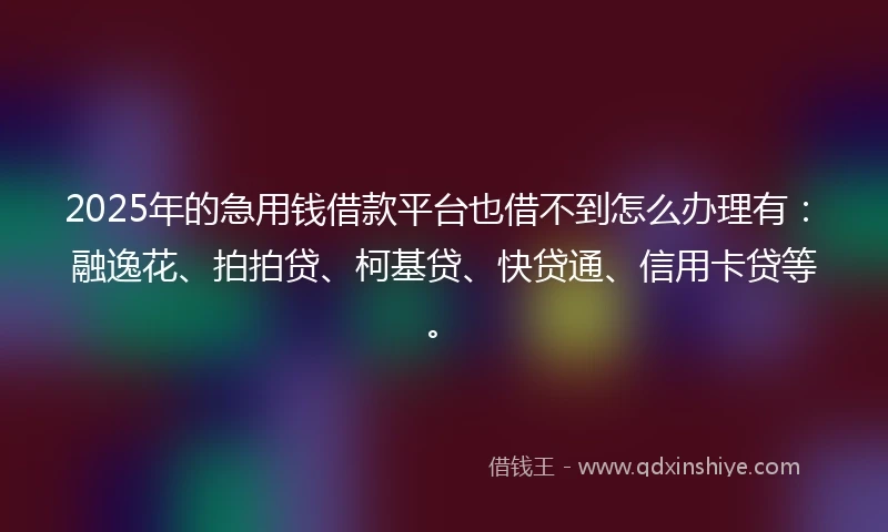 2025年的急用钱借款平台也借不到怎么办理有：融逸花、拍拍贷、柯基贷、快贷通、信用卡贷等。
