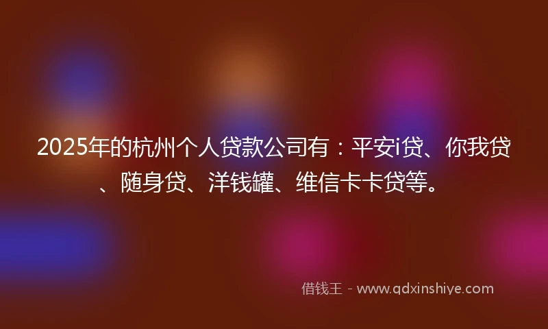2025年的杭州个人贷款公司有：平安i贷、你我贷、随身贷、洋钱罐、维信卡卡贷等。