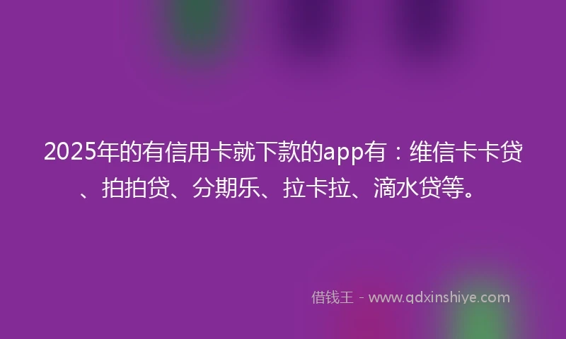 2025年的有信用卡就下款的app有：维信卡卡贷、拍拍贷、分期乐、拉卡拉、滴水贷等。