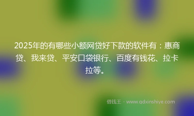 2025年的有哪些小额网贷好下款的软件有：惠商贷、我来贷、平安口袋银行、百度有钱花、拉卡拉等。