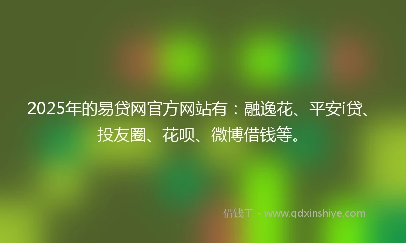 2025年的易贷网官方网站有：融逸花、平安i贷、投友圈、花呗、微博借钱等。