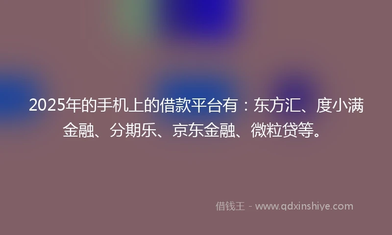 2025年的手机上的借款平台有：东方汇、度小满金融、分期乐、京东金融、微粒贷等。