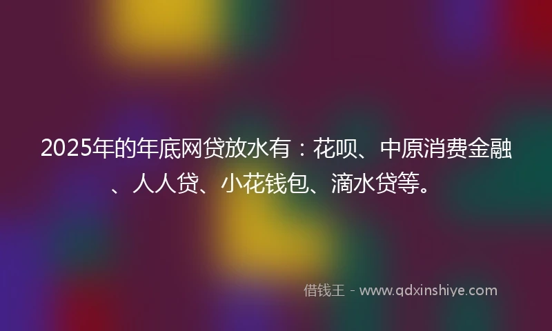 2025年的年底网贷放水有：花呗、中原消费金融、人人贷、小花钱包、滴水贷等。