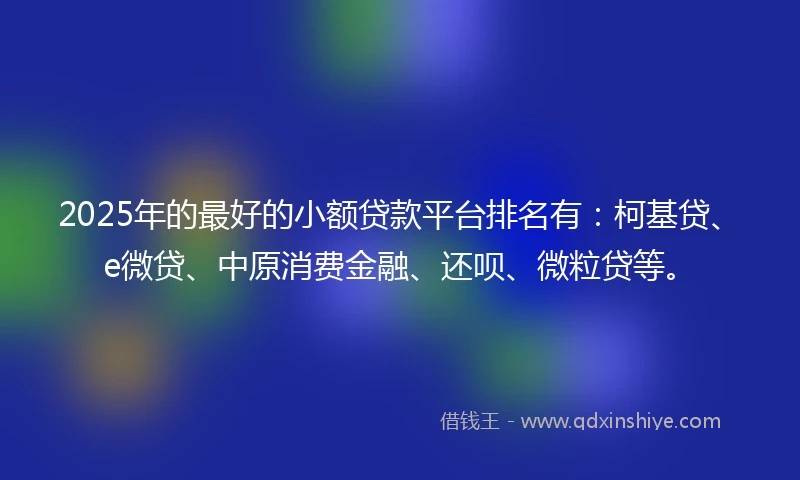2025年的最好的小额贷款平台排名有：柯基贷、e微贷、中原消费金融、还呗、微粒贷等。