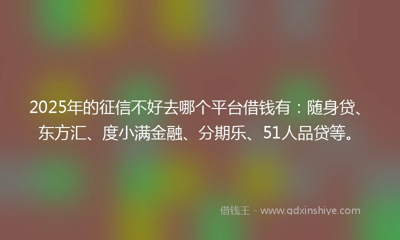 2025年的征信不好去哪个平台借钱有：随身贷、东方汇、度小满金融、分期乐、51人品贷等。