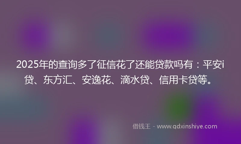2025年的查询多了征信花了还能贷款吗有：平安i贷、东方汇、安逸花、滴水贷、信用卡贷等。
