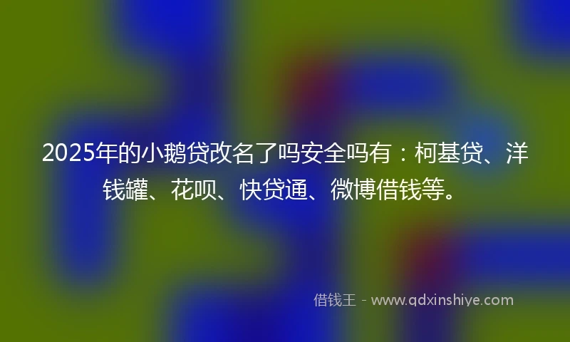 2025年的小鹅贷改名了吗安全吗有：柯基贷、洋钱罐、花呗、快贷通、微博借钱等。