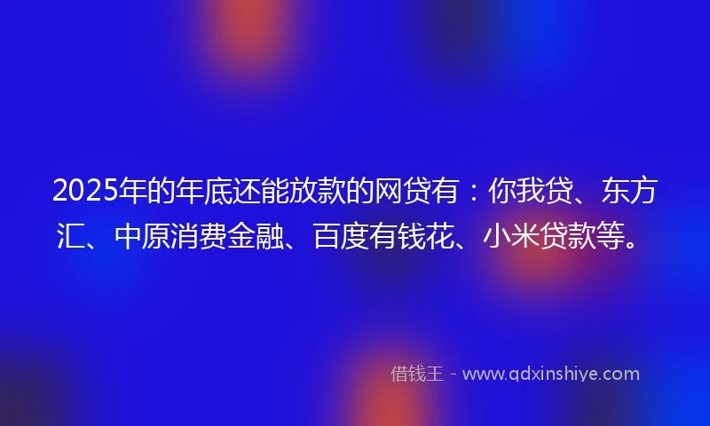 2025年的年底还能放款的网贷有：你我贷、东方汇、中原消费金融、百度有钱花、小米贷款等。