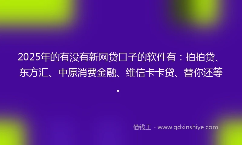 2025年的有没有新网贷口子的软件有：拍拍贷、东方汇、中原消费金融、维信卡卡贷、替你还等。