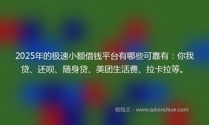 2025年的极速小额借钱平台有哪些可靠有：你我贷、还呗、随身贷、美团生活费、拉卡拉等。