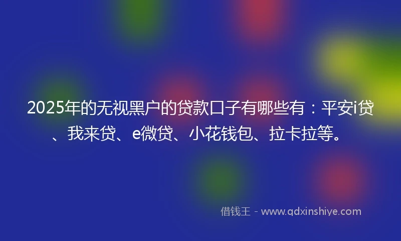 2025年的无视黑户的贷款口子有哪些有：平安i贷、我来贷、e微贷、小花钱包、拉卡拉等。