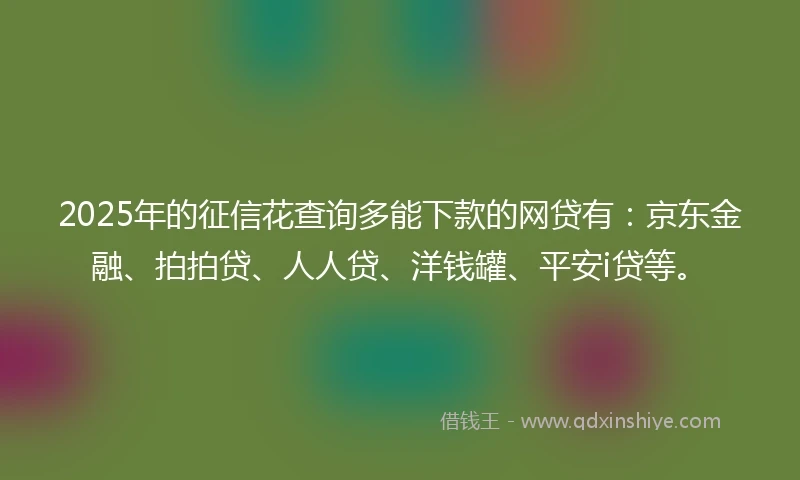 2025年的征信花查询多能下款的网贷有：京东金融、拍拍贷、人人贷、洋钱罐、平安i贷等。