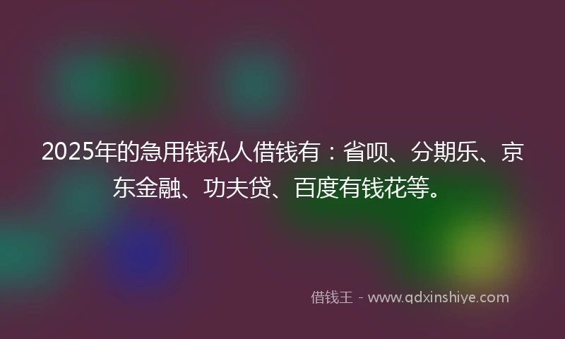 2025年的急用钱私人借钱有：省呗、分期乐、京东金融、功夫贷、百度有钱花等。