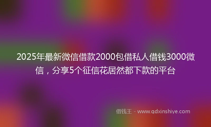 2025年最新微信借款2000包借私人借钱3000微信，分享5个征信花居然都下款的平台