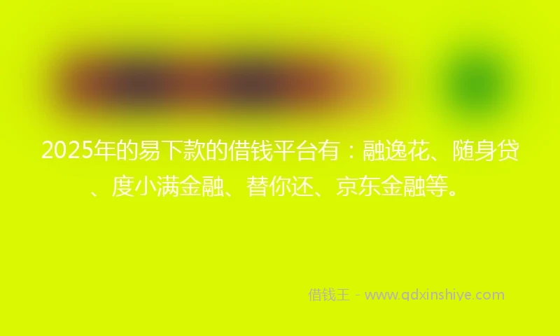 2025年的易下款的借钱平台有：融逸花、随身贷、度小满金融、替你还、京东金融等。