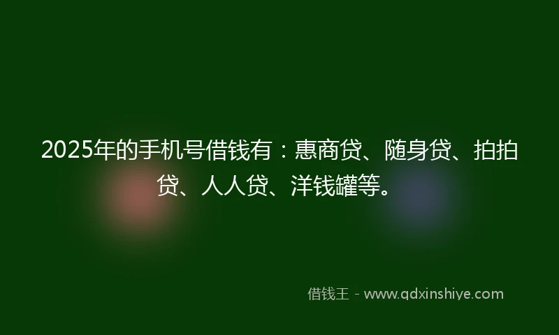 2025年的手机号借钱有：惠商贷、随身贷、拍拍贷、人人贷、洋钱罐等。