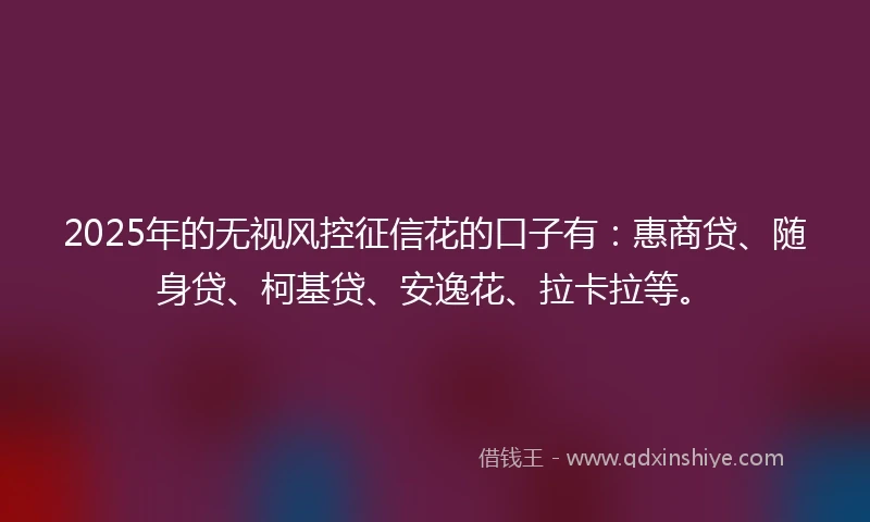 2025年的无视风控征信花的口子有：惠商贷、随身贷、柯基贷、安逸花、拉卡拉等。