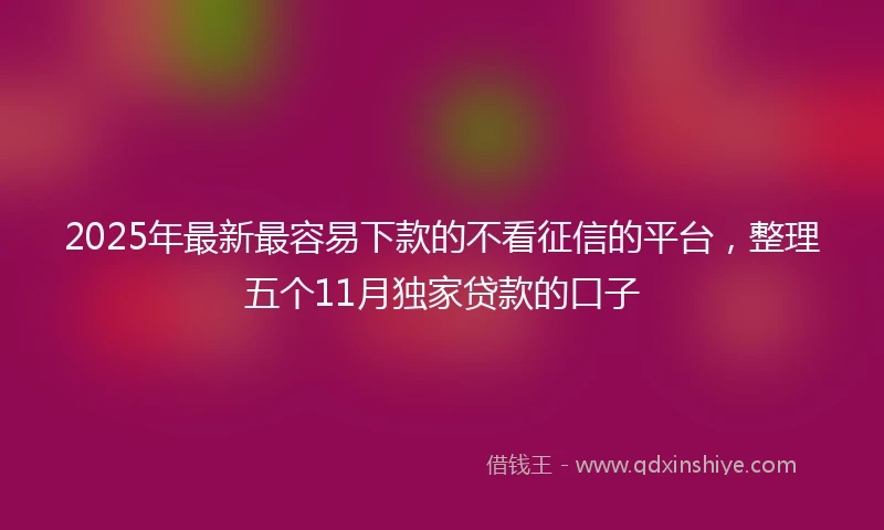 2025年最新最容易下款的不看征信的平台，整理五个11月独家贷款的口子