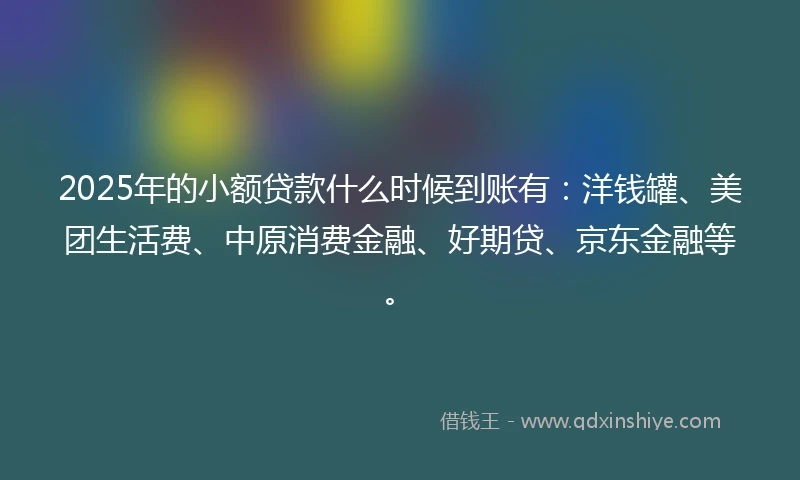 2025年的小额贷款什么时候到账有：洋钱罐、美团生活费、中原消费金融、好期贷、京东金融等。