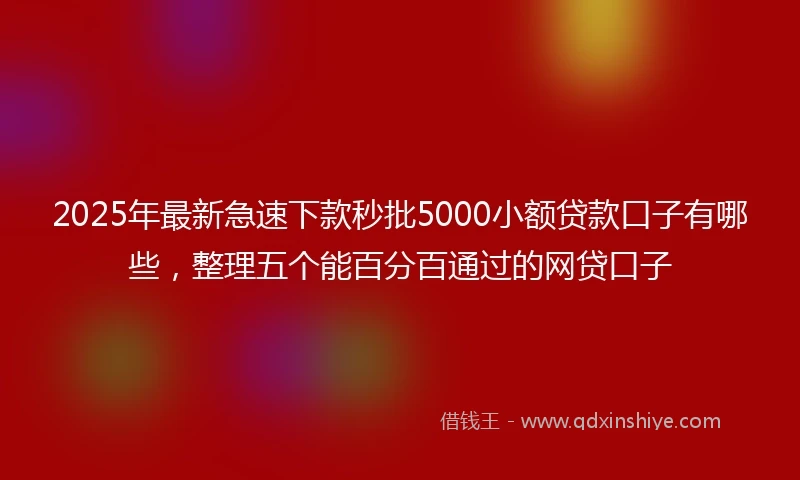 2025年最新急速下款秒批5000小额贷款口子有哪些，整理五个能百分百通过的网贷口子